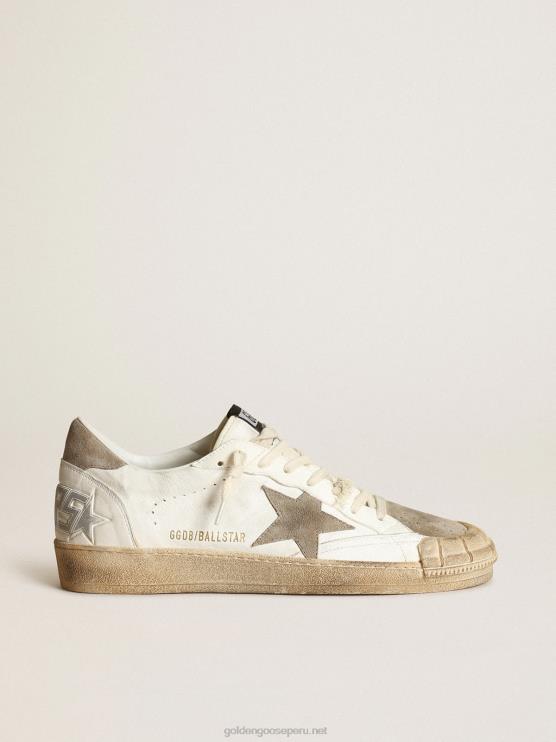 FDVPX634 Golden Goose hombres Zapatillas deportivas ball star ltd de napa blanca con estrella de ante gris paloma y refuerzo en el talón