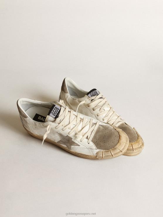 FDVPX634 Golden Goose hombres Zapatillas deportivas ball star ltd de napa blanca con estrella de ante gris paloma y refuerzo en el talón