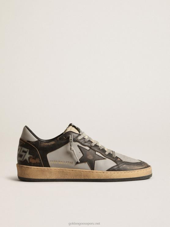 FDVPX667 Golden Goose hombres bola estrella en cuero gris y negro con estrella negra