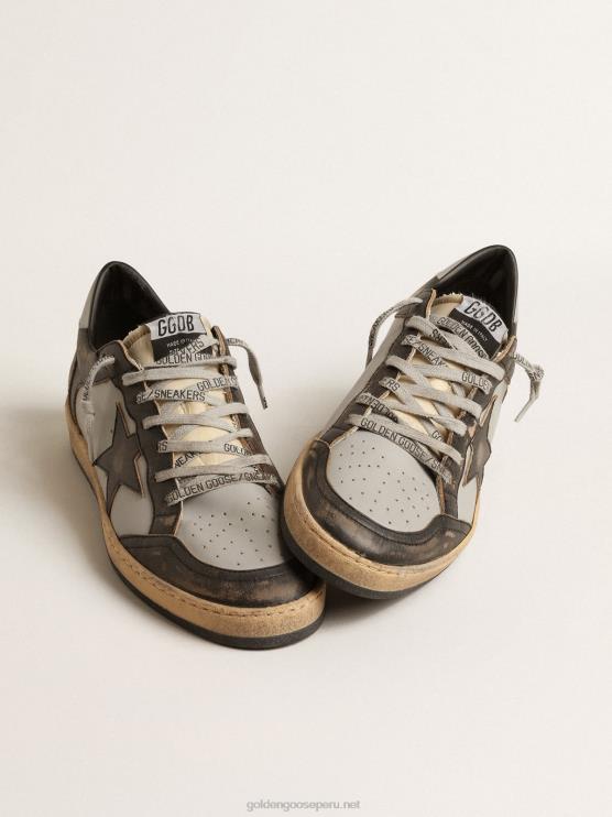 FDVPX667 Golden Goose hombres bola estrella en cuero gris y negro con estrella negra