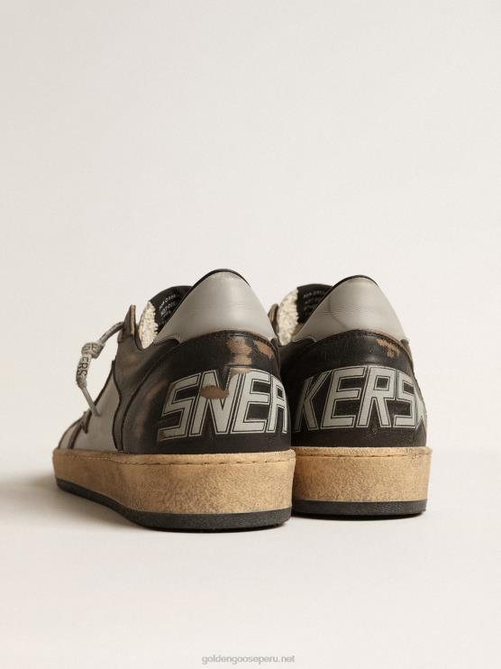 FDVPX667 Golden Goose hombres bola estrella en cuero gris y negro con estrella negra