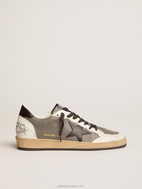 FDVPX669 Golden Goose hombres estrella de bola en cuero gris con una estrella de cuero negro y refuerzo en el talón