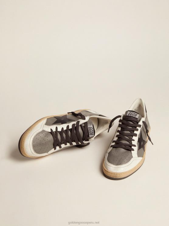 FDVPX669 Golden Goose hombres estrella de bola en cuero gris con una estrella de cuero negro y refuerzo en el talón