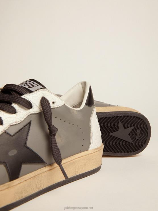FDVPX669 Golden Goose hombres estrella de bola en cuero gris con una estrella de cuero negro y refuerzo en el talón