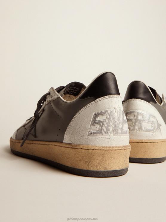 FDVPX669 Golden Goose hombres estrella de bola en cuero gris con una estrella de cuero negro y refuerzo en el talón