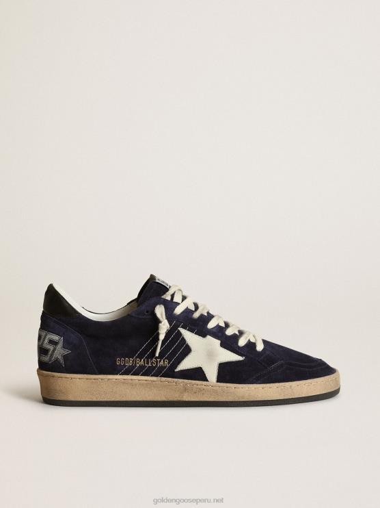 FDVPX679 Golden Goose hombres Deportivas ball star de ante azul oscuro con estrella de nubuck blanco roto y refuerzo del talón de napa negra