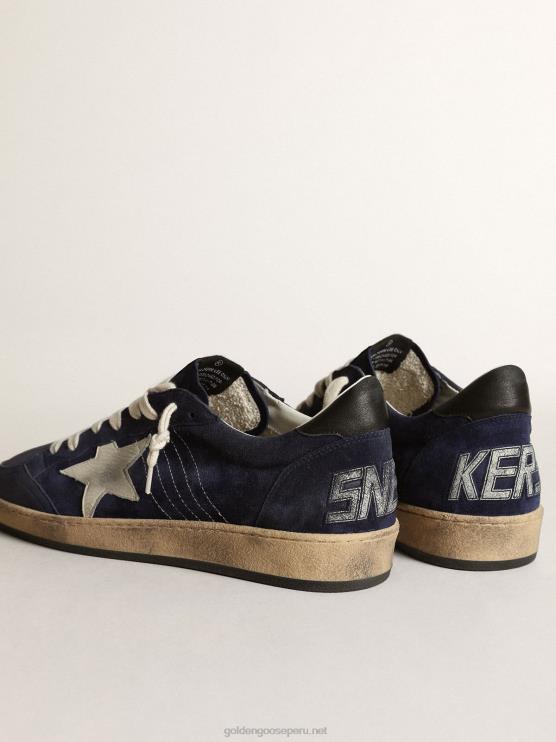 FDVPX679 Golden Goose hombres Deportivas ball star de ante azul oscuro con estrella de nubuck blanco roto y refuerzo del talón de napa negra