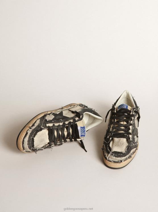 FDVPX683 Golden Goose hombres ball star lab de lona blanca y denim azul con estrella de piel negra