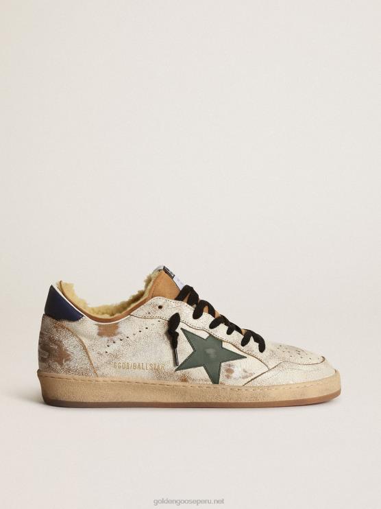 FDVPX684 Golden Goose hombres Zapatillas deportivas ball star de piel blanca brillante con estrella de piel verde oscuro y forro de borrego