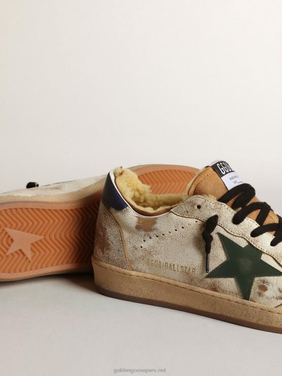FDVPX684 Golden Goose hombres Zapatillas deportivas ball star de piel blanca brillante con estrella de piel verde oscuro y forro de borrego