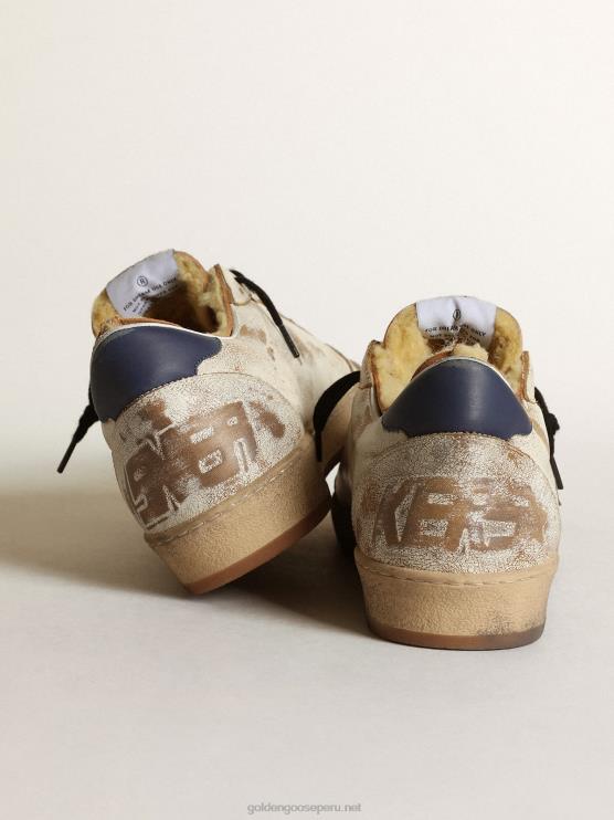 FDVPX684 Golden Goose hombres Zapatillas deportivas ball star de piel blanca brillante con estrella de piel verde oscuro y forro de borrego