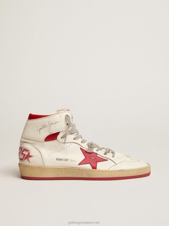 FDVPX504 Golden Goose hombres zapatillas sky-star con firma en el tobillo e inserciones de piel roja