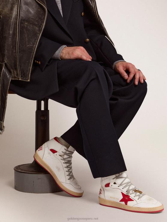 FDVPX504 Golden Goose hombres zapatillas sky-star con firma en el tobillo e inserciones de piel roja