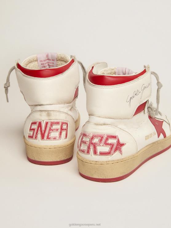 FDVPX504 Golden Goose hombres zapatillas sky-star con firma en el tobillo e inserciones de piel roja