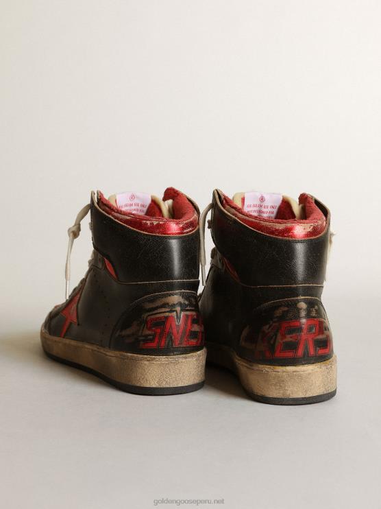 FDVPX539 Golden Goose hombres zapatillas sky-star de piel negra brillante con estrella de piel roja metalizada