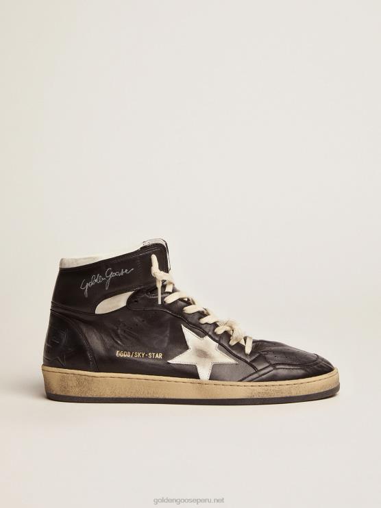 FDVPX550 Golden Goose hombres zapatillas sky-star de napa negra con estrella de napa blanca