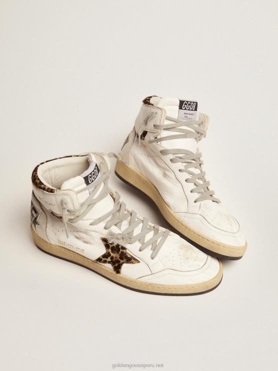 FDVPX593 Golden Goose hombres zapatillas sky-star con firma en el tobillo e inserciones de piel de potro con estampado de leopardo