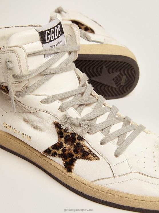 FDVPX593 Golden Goose hombres zapatillas sky-star con firma en el tobillo e inserciones de piel de potro con estampado de leopardo