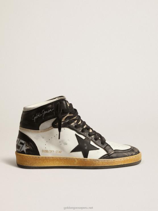 FDVPX616 Golden Goose hombres sky-star de napa blanca con estrella de piel negra