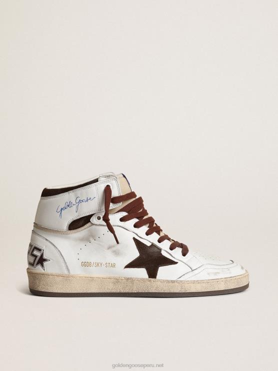 FDVPX661 Golden Goose hombres sky-star de napa blanca con estrella de ante chocolate