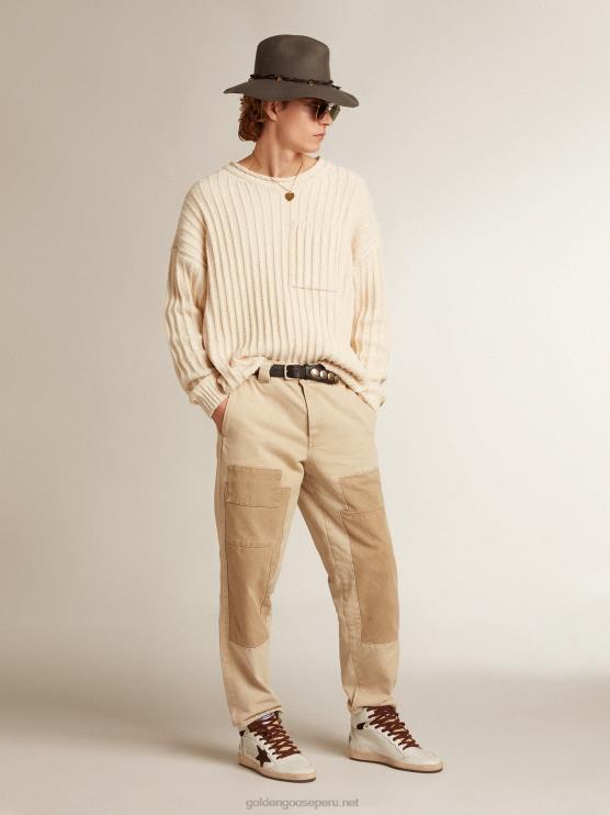FDVPX661 Golden Goose hombres sky-star de napa blanca con estrella de ante chocolate