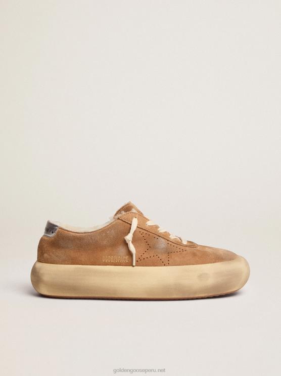 FDVPX514 Golden Goose hombres Zapato space-star de ante color tabaco con interior de borrego