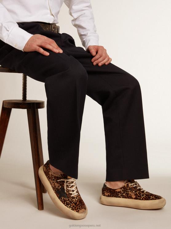 FDVPX584 Golden Goose hombres zapatos space-star de piel de potro animal print con forro de borrego