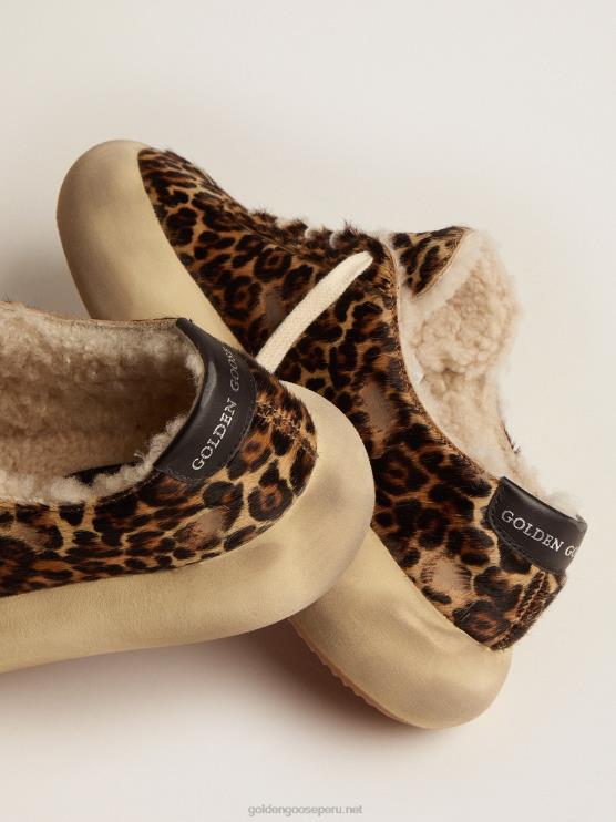 FDVPX584 Golden Goose hombres zapatos space-star de piel de potro animal print con forro de borrego