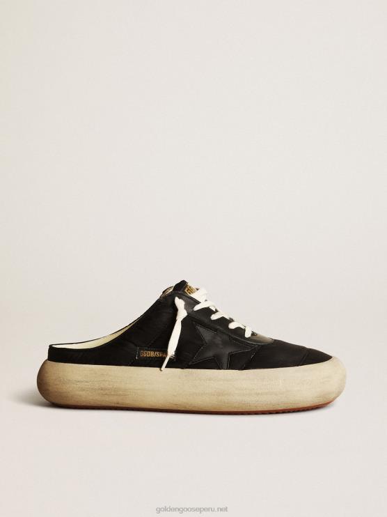 FDVPX608 Golden Goose hombres zuecos space-star de nailon negro con estrella de piel negra