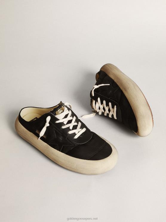 FDVPX608 Golden Goose hombres zuecos space-star de nailon negro con estrella de piel negra