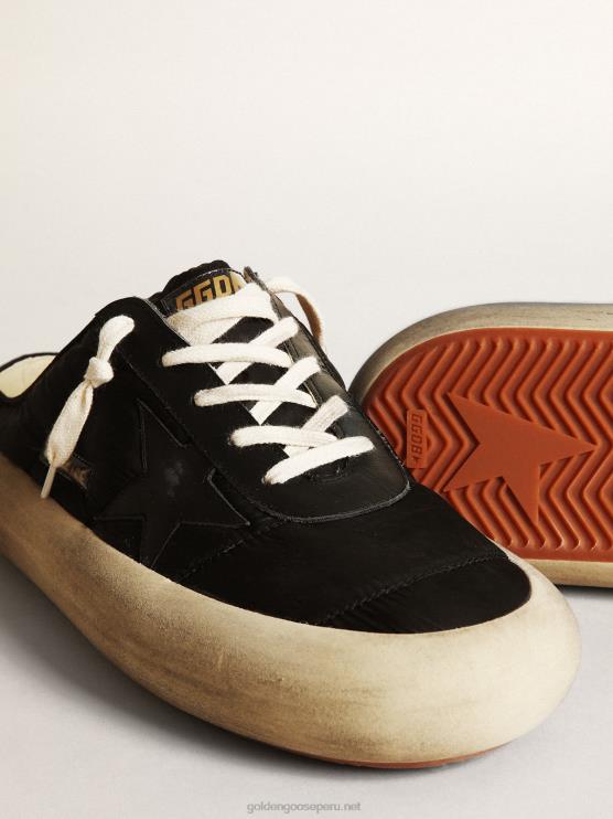 FDVPX608 Golden Goose hombres zuecos space-star de nailon negro con estrella de piel negra