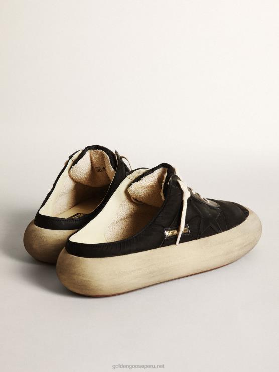 FDVPX608 Golden Goose hombres zuecos space-star de nailon negro con estrella de piel negra