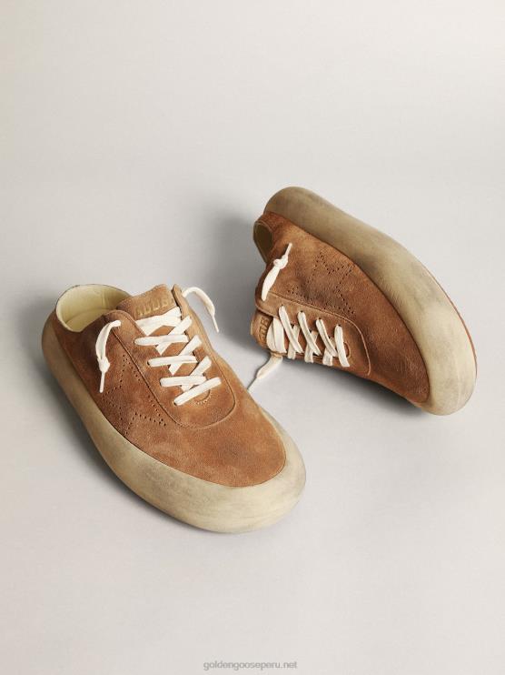 FDVPX609 Golden Goose hombres zuecos space-star de ante tabaco con estrella perforada