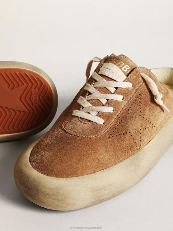 FDVPX609 Golden Goose hombres zuecos space-star de ante tabaco con estrella perforada