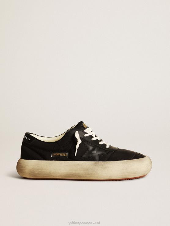 FDVPX610 Golden Goose hombres space-star de nailon con estrella de piel negra y refuerzo en el talón