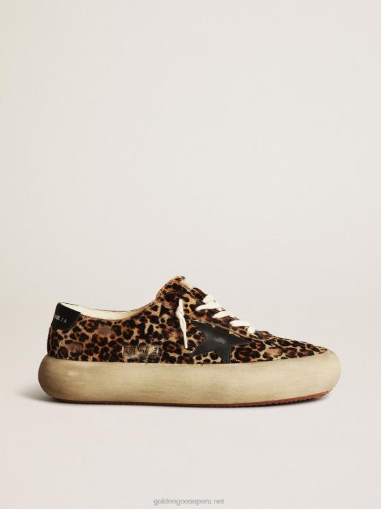 FDVPX632 Golden Goose hombres zapatos space-star de piel de potro con estampado de leopardo con estrella de piel negra y refuerzo en el talón