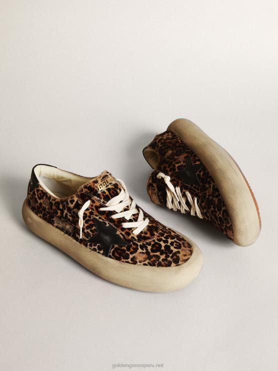 FDVPX632 Golden Goose hombres zapatos space-star de piel de potro con estampado de leopardo con estrella de piel negra y refuerzo en el talón