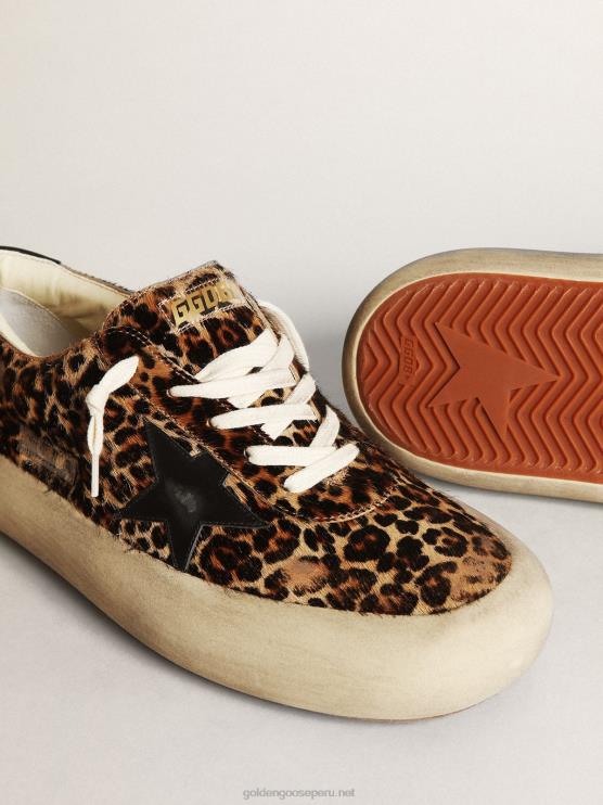 FDVPX632 Golden Goose hombres zapatos space-star de piel de potro con estampado de leopardo con estrella de piel negra y refuerzo en el talón