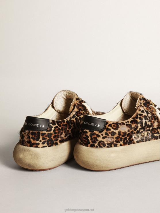 FDVPX632 Golden Goose hombres zapatos space-star de piel de potro con estampado de leopardo con estrella de piel negra y refuerzo en el talón