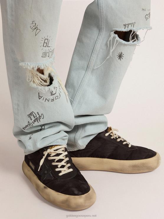 FDVPX672 Golden Goose hombres zapatos space-star de nailon negro acolchado con forro de borrego