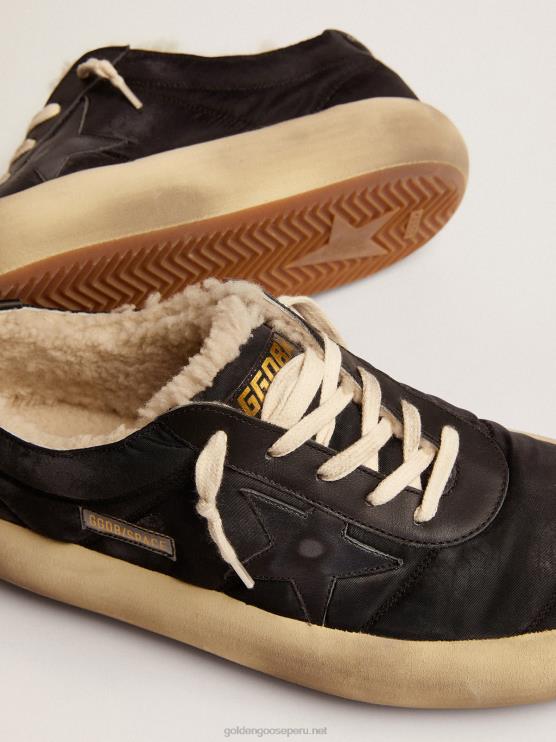 FDVPX672 Golden Goose hombres zapatos space-star de nailon negro acolchado con forro de borrego