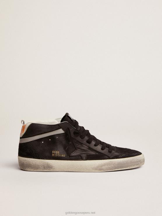 FDVPX523 Golden Goose hombres zapatillas mid star de nubuck negro con estrella de piel negra y flash de piel laminada plateada