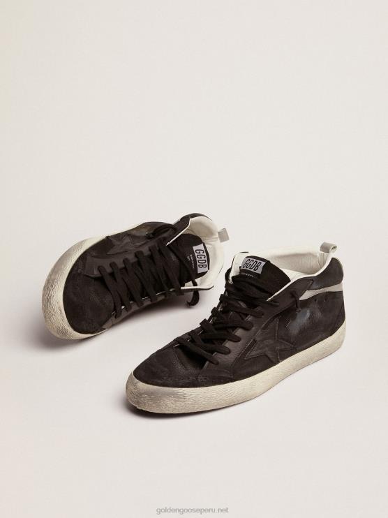FDVPX523 Golden Goose hombres zapatillas mid star de nubuck negro con estrella de piel negra y flash de piel laminada plateada