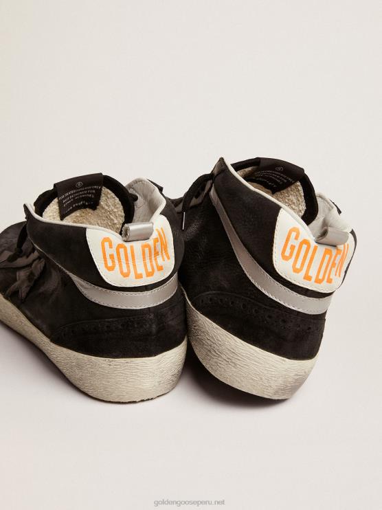 FDVPX523 Golden Goose hombres zapatillas mid star de nubuck negro con estrella de piel negra y flash de piel laminada plateada