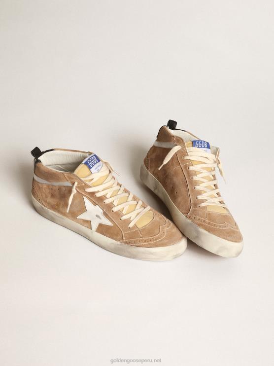 FDVPX538 Golden Goose hombres Deportivas mid star de ante color tabaco con estrella de piel blanca y flash de piel metalizado plata