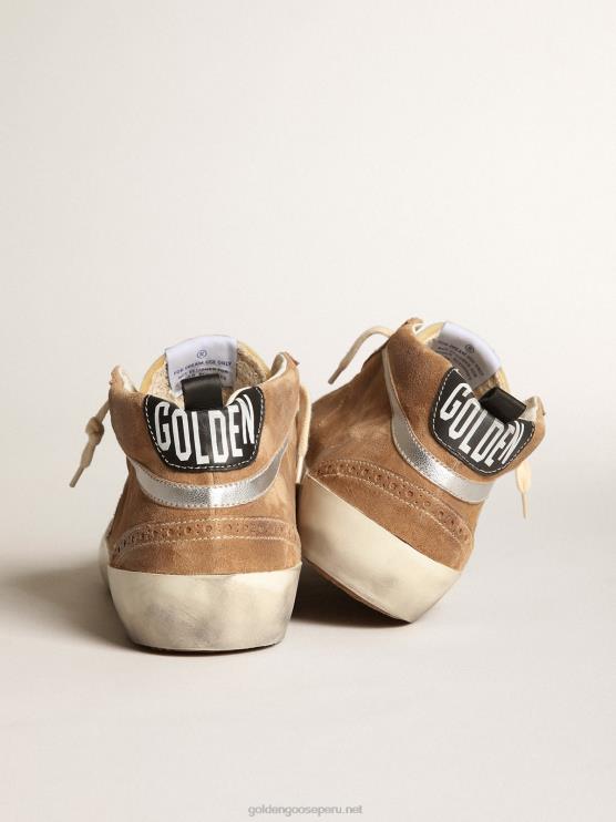 FDVPX538 Golden Goose hombres Deportivas mid star de ante color tabaco con estrella de piel blanca y flash de piel metalizado plata