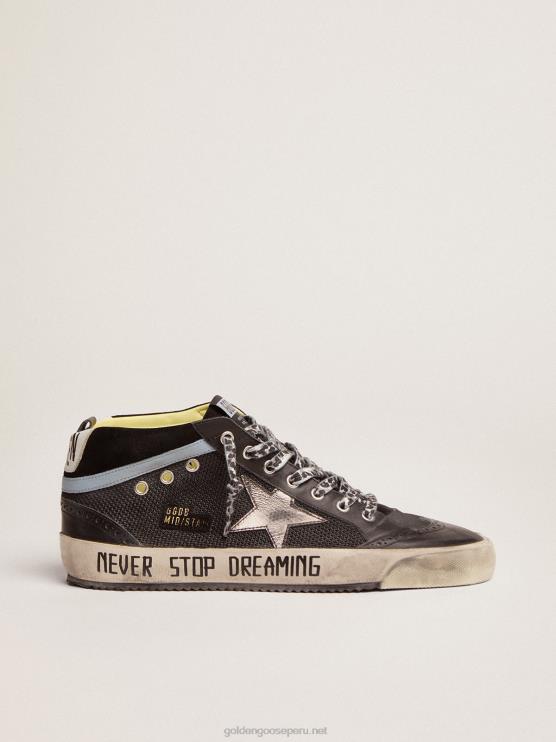 FDVPX551 Golden Goose hombres Zapatillas deportivas mid star ltd de piel y malla negras con estrella de piel metalizada gris oscuro