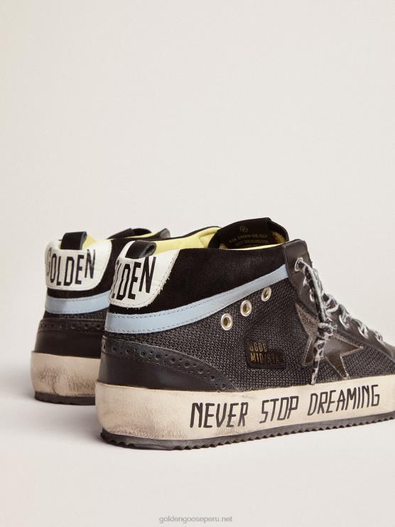 FDVPX551 Golden Goose hombres Zapatillas deportivas mid star ltd de piel y malla negras con estrella de piel metalizada gris oscuro