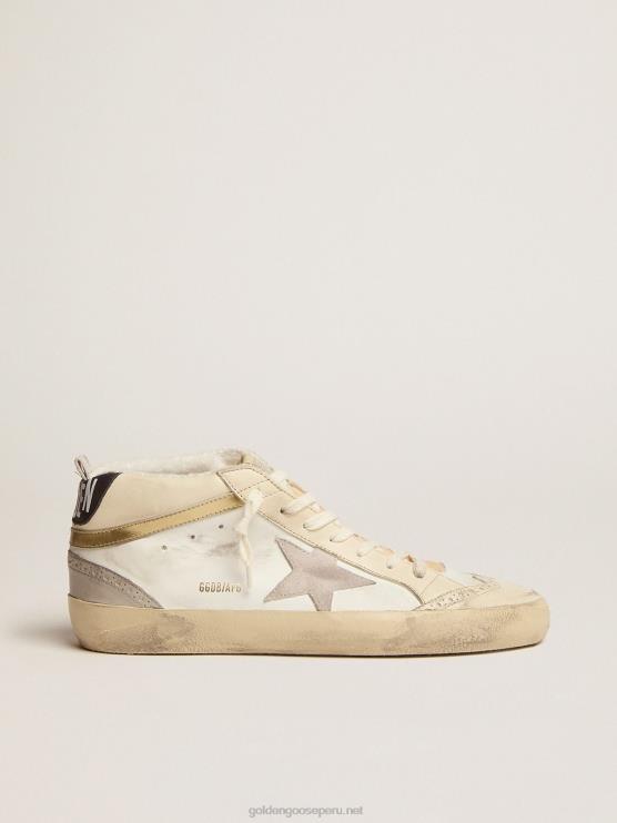 FDVPX566 Golden Goose hombres zapatillas mid star con estrella de ante gris claro y destello de piel dorada efecto cromo