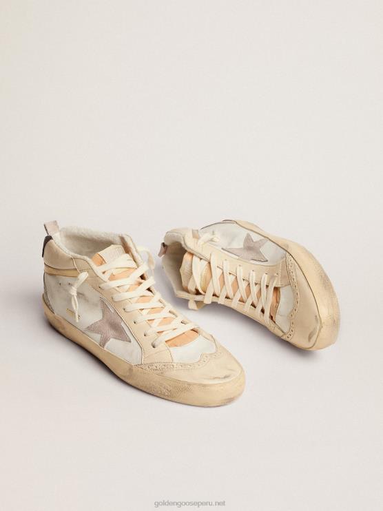 FDVPX566 Golden Goose hombres zapatillas mid star con estrella de ante gris claro y destello de piel dorada efecto cromo